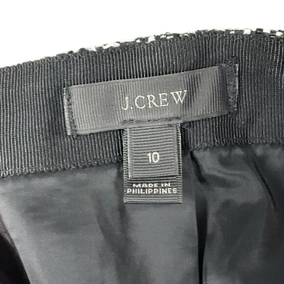 J CREW Pencil Skirt Tweed Black White Fringe Knee sz 10 Preppy Classic Office - Picture 10 of 13